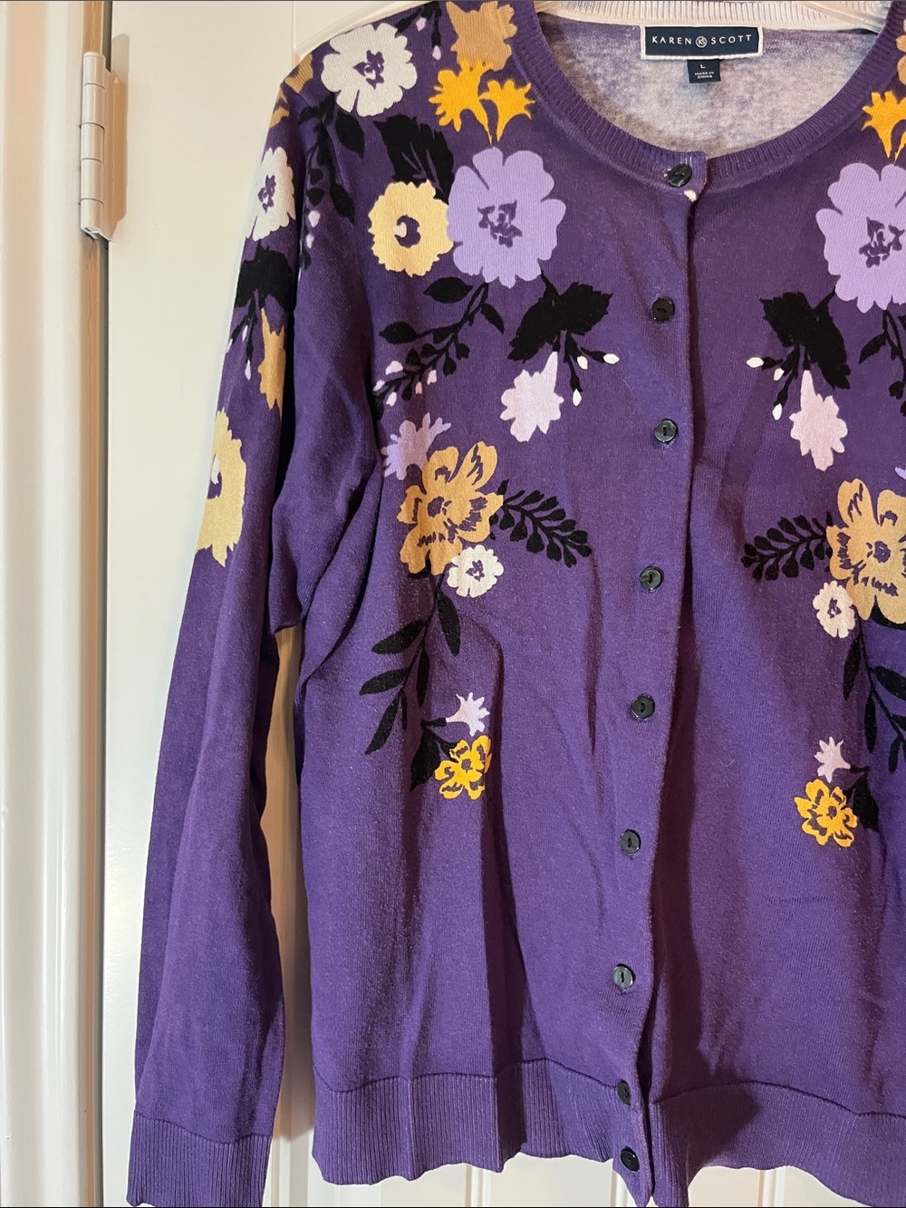 Karen Scott Purple Floral Button-Front Cardigan Sweater - Picture 5 of 10